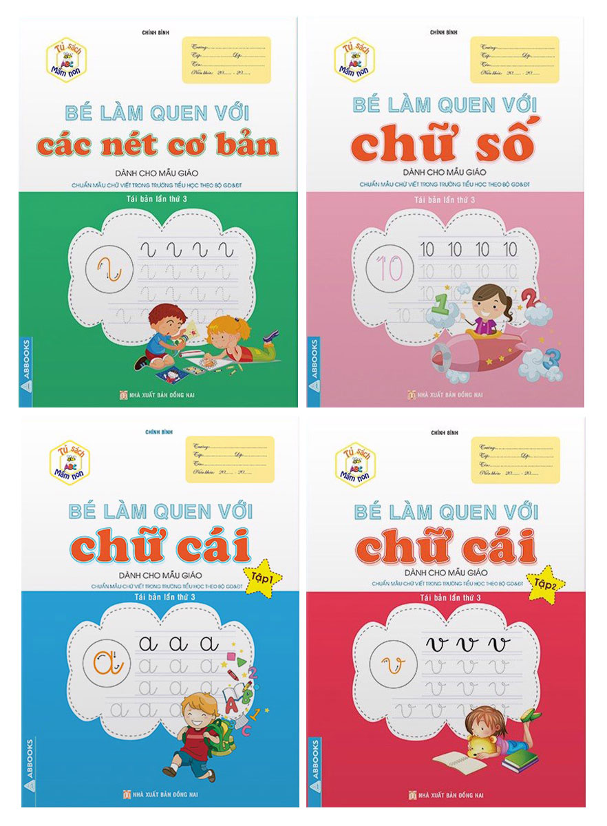 Combo Bé Làm Quen Với: Chữ Cái Tập 1 + 2, Các Nét Cơ Bản, Chữ Số (Dành Cho Mẫu Giáo) (Bộ 4 Cuốn)